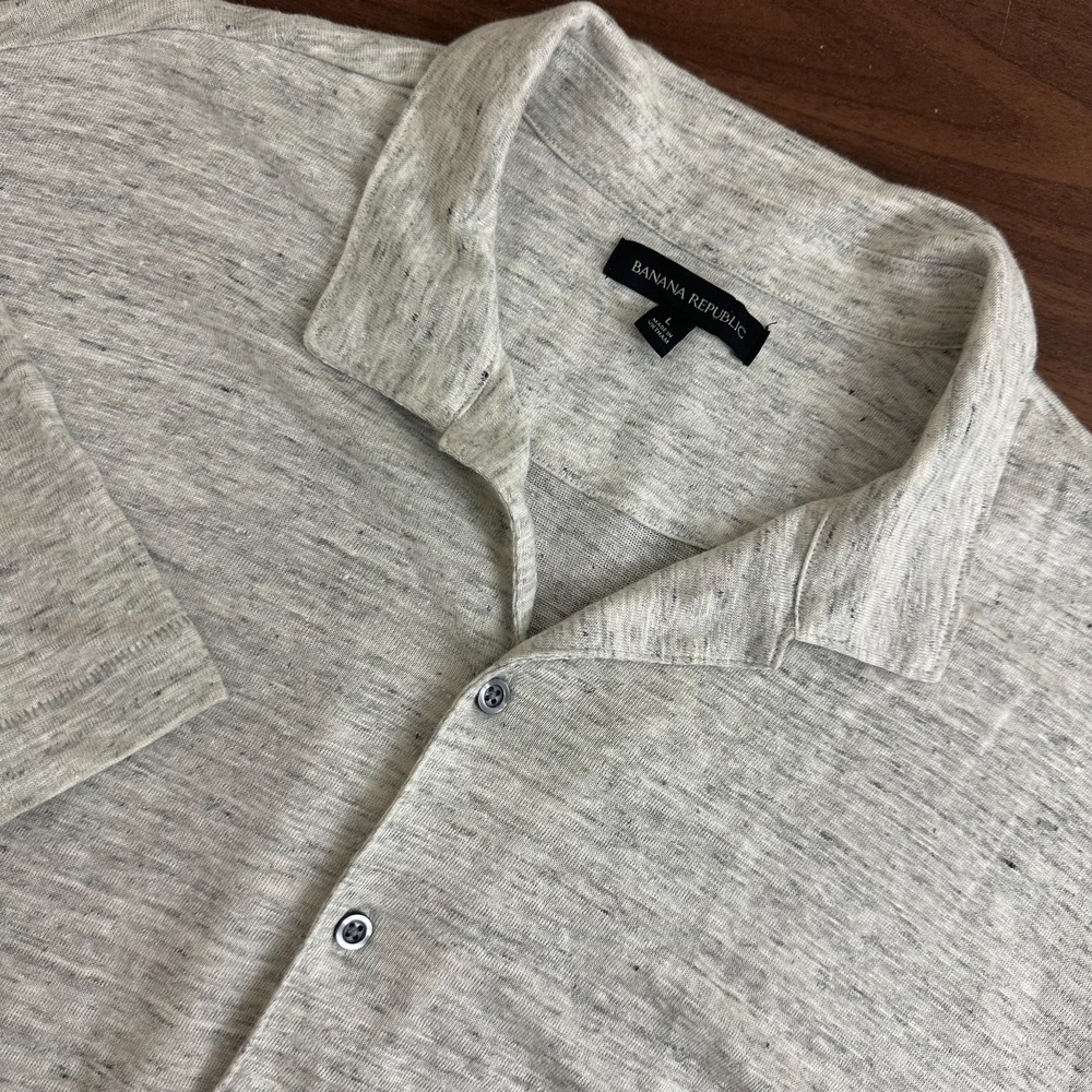 Banana Republic 100% Linen Soft Shirt Gray Camp Short Sleeve Button Up Mens L